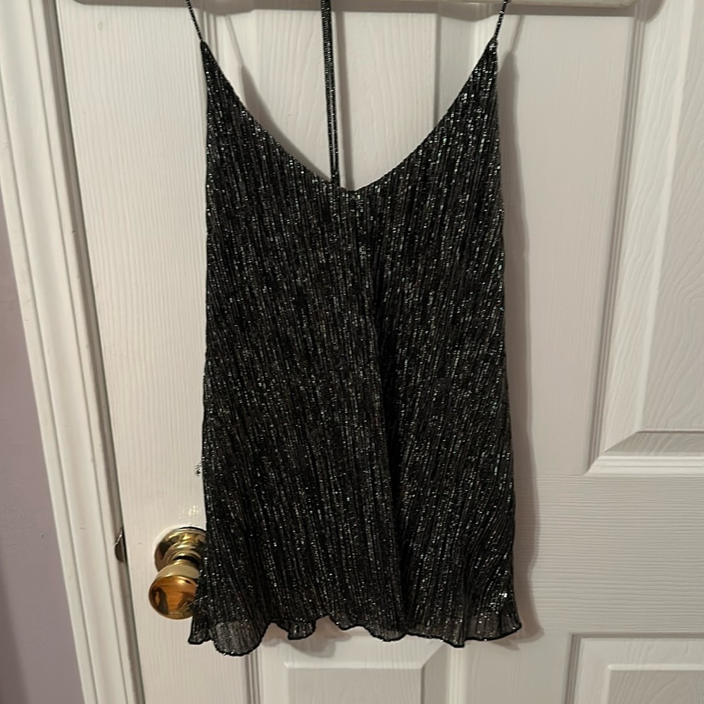 Topshop: silver metallic tank top blouse